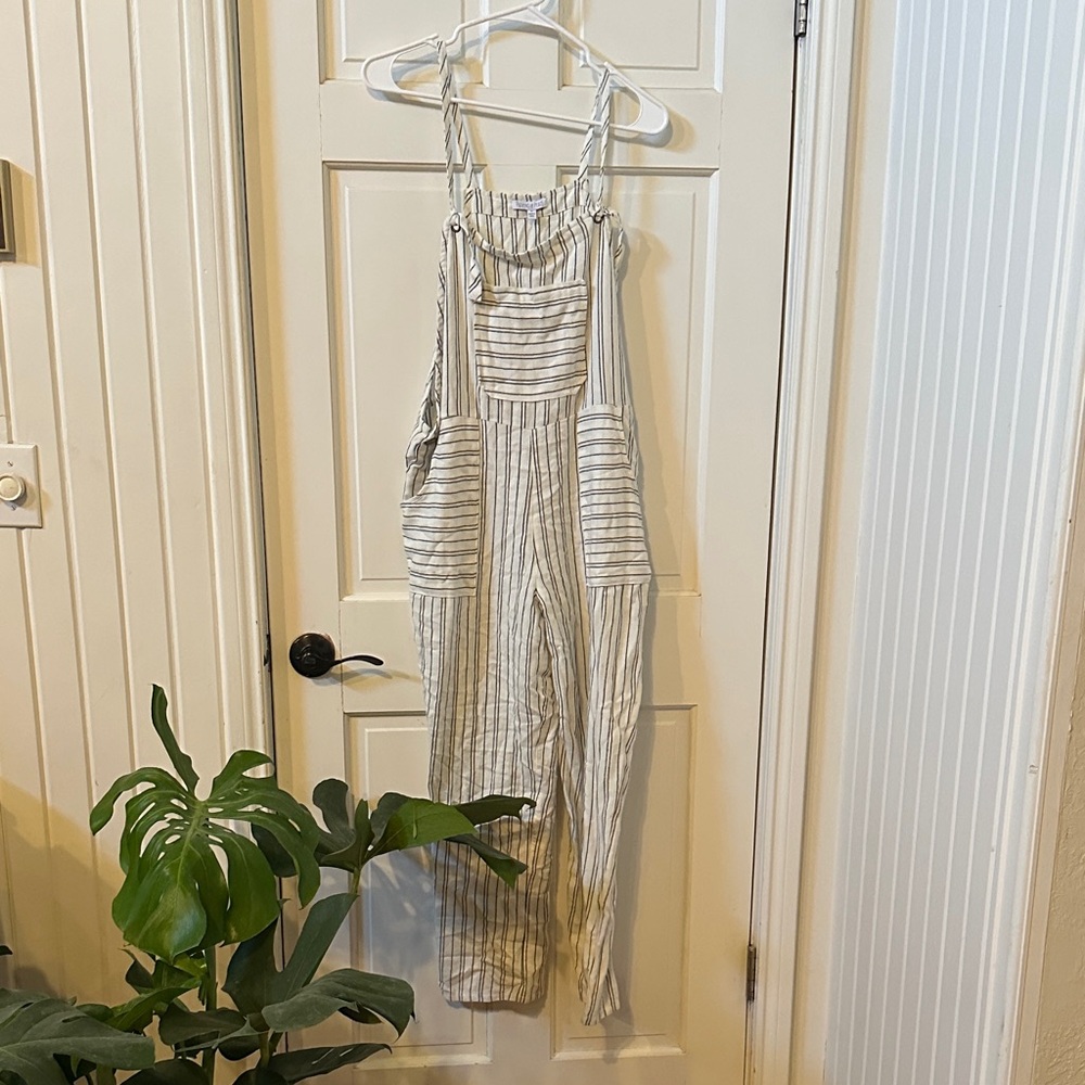 Patrons of Peace Striped Jumpsuit in Gray and White